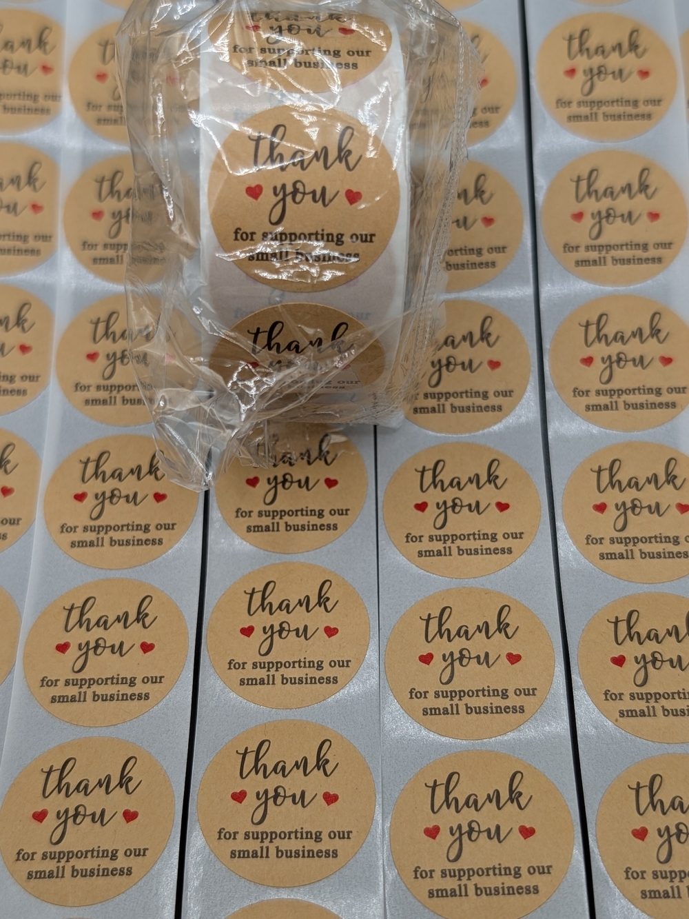 500 Count Thank You Kraft Sticker Roll Heart small Business Shipping Supplies